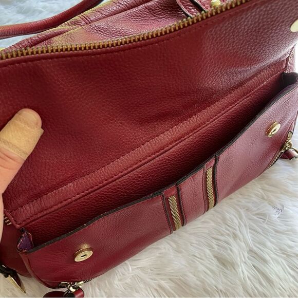 FRANCO SARTO Red Leather zip top double handle shoulder bag/ satchel medium - Picture 7 of 12